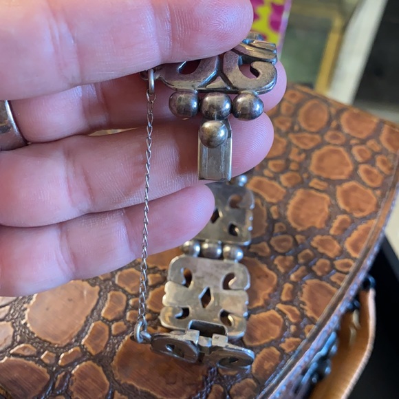 Vintage MWS Mexico .925 Sterling Silver Heavy Link Cutout Scroll Style Bracelet. - Picture 4 of 11